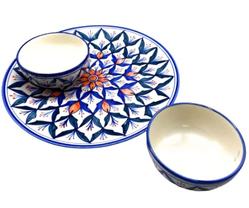 CasaTrunk Contemporary Print Platter Pack' Handpainted Serving Plate with Serving Bowl Dinnerware Set (1 Plate, 2 Bowls, Blue) (3 Pieces, Serving for 1, Dishwasher & Microwave Safe) - Image 5
