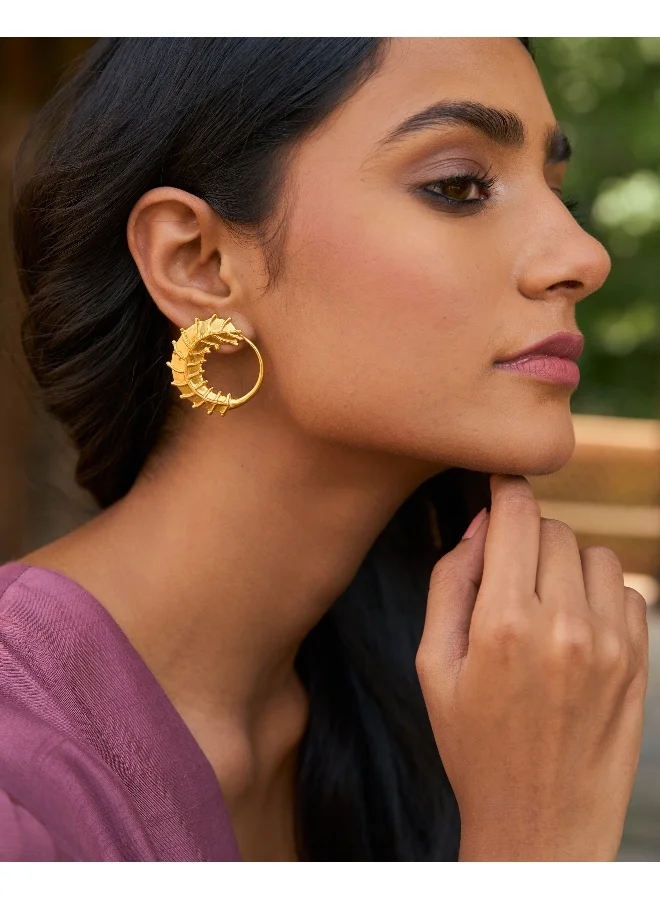 trueBrowns trueBrowns 22K Gold-Plated Circular 3D Leaf Earrings