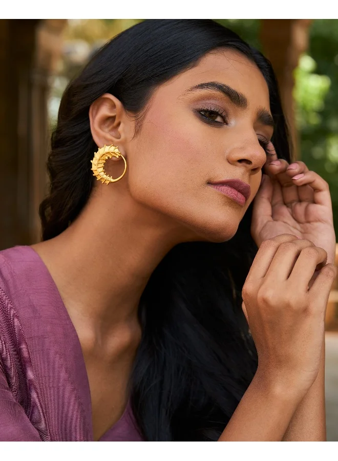 trueBrowns trueBrowns 22K Gold-Plated Circular 3D Leaf Earrings