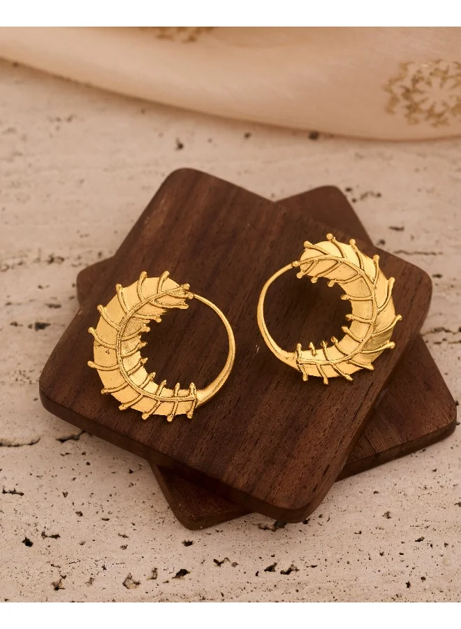 trueBrowns trueBrowns 22K Gold-Plated Circular 3D Leaf Earrings