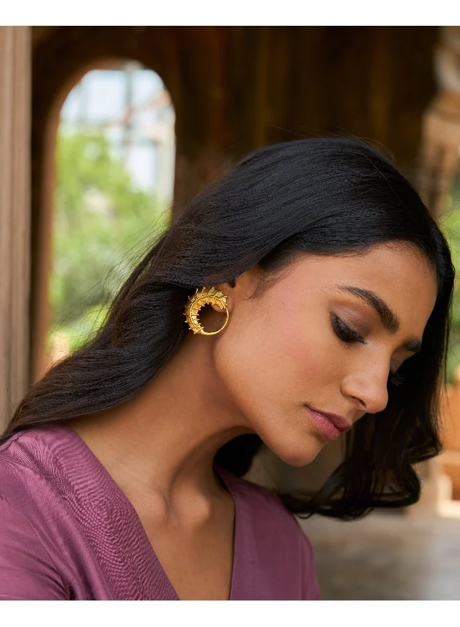 trueBrowns trueBrowns 22K Gold-Plated Circular 3D Leaf Earrings