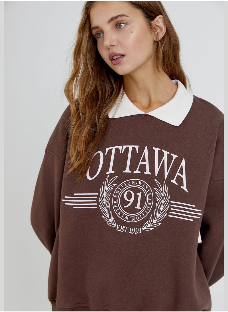 PULL&BEAR Graphic sweatshirt with polo collar  - Image 3