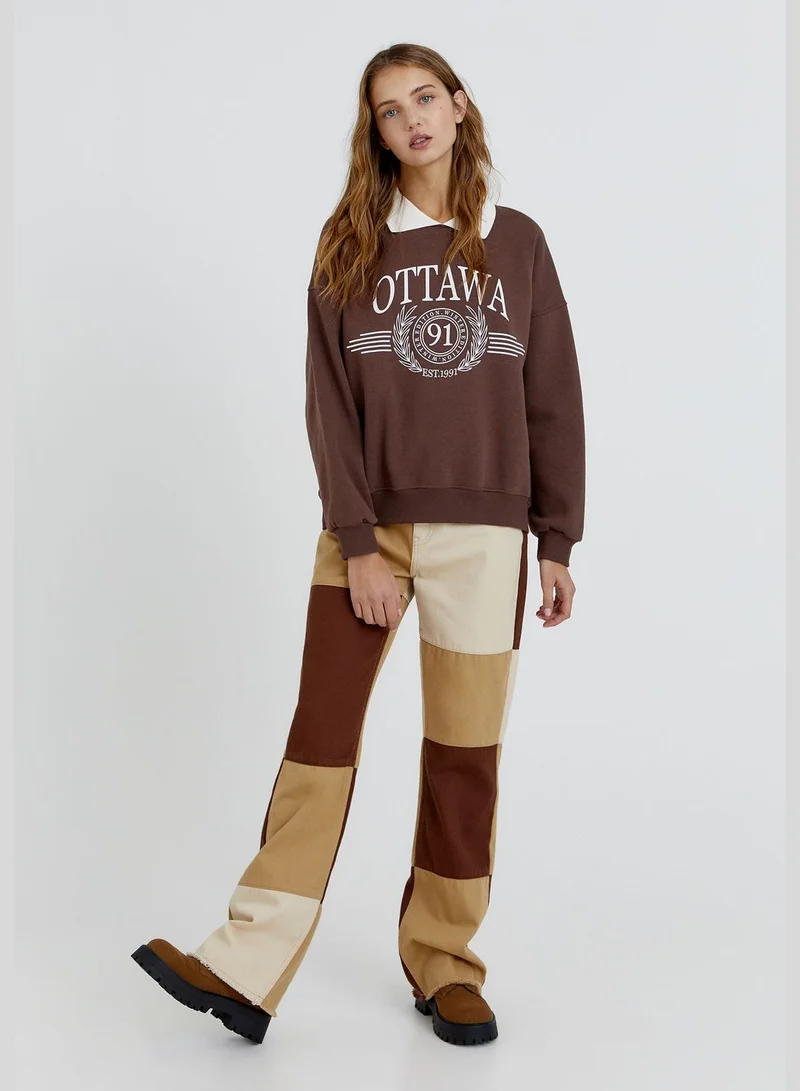 PULL&BEAR Graphic sweatshirt with polo collar