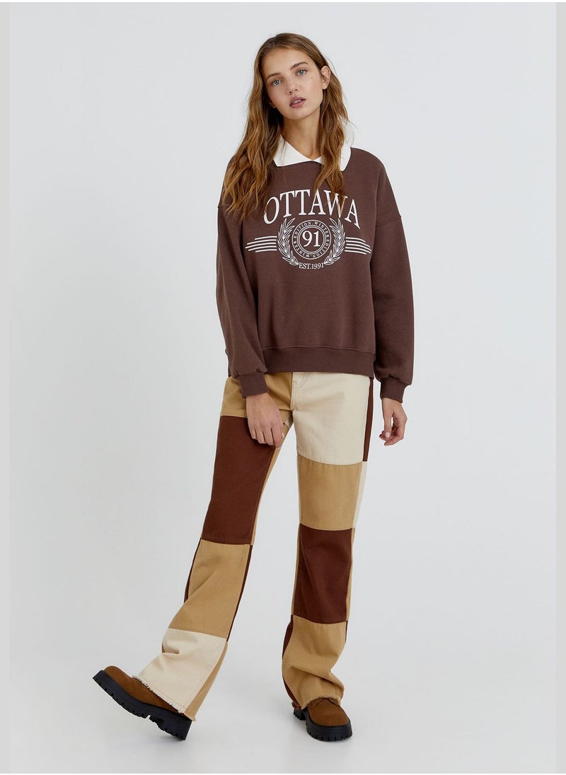 PULL&BEAR Graphic sweatshirt with polo collar  - Image 4