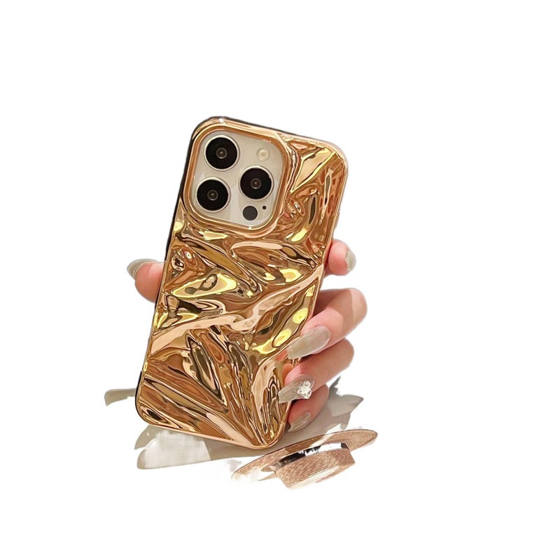 غطاء واقي بTPU لـ iPhone 11 باللون Gold من مادة TPU مع حماية من السقوط ومطلي بالكهرباء مع مقاوم للصدمات مع نسيج تموجات مائية ثلاثي الأبعاد خفيف الحمل للاستخدام الداخلي - Image 1