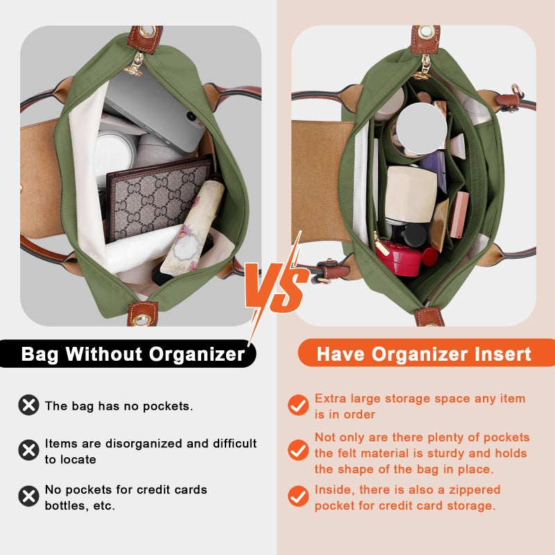 LOUKAYCCI Felt Purse Organizer Insert for Longchamp Le Pliage L Handbag Insert (Large,Forest Green) - Image 3