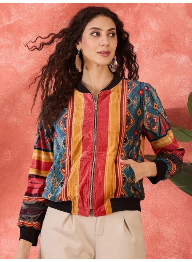 أيه كيه إس Multicolor Velvet Light Bomber Jacket