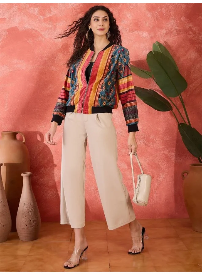 أيه كيه إس Multicolor Velvet Light Bomber Jacket