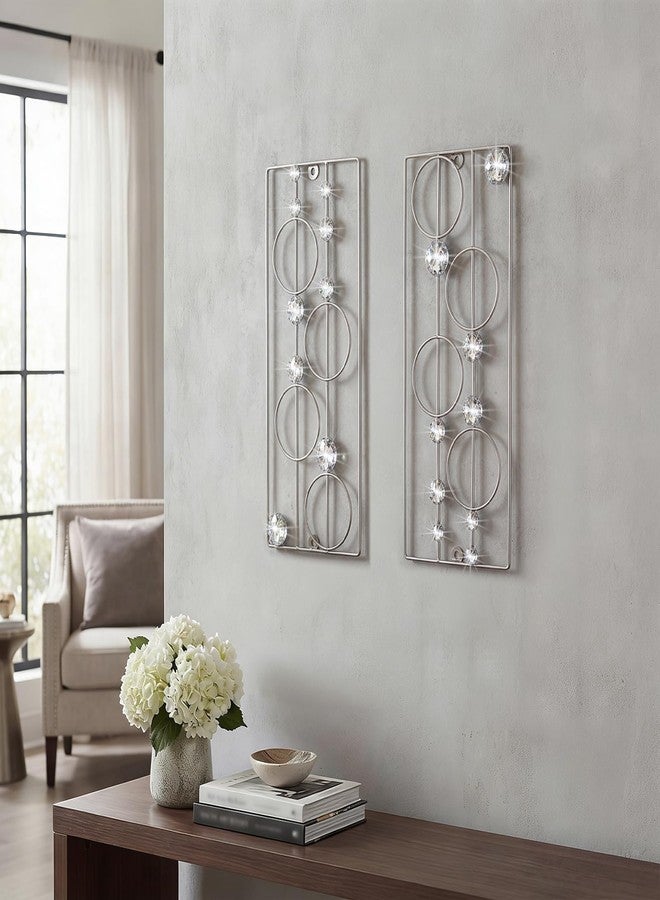 ZEXUIRU 2 Pack Bling Abstract Metal Wall Art Minimalist Line Jeweled Crystal Wall Decor Modern Geometric Rhinestone Hanging Wall Sculpture for Living Room Bedroom Bathroom Office - Image 1