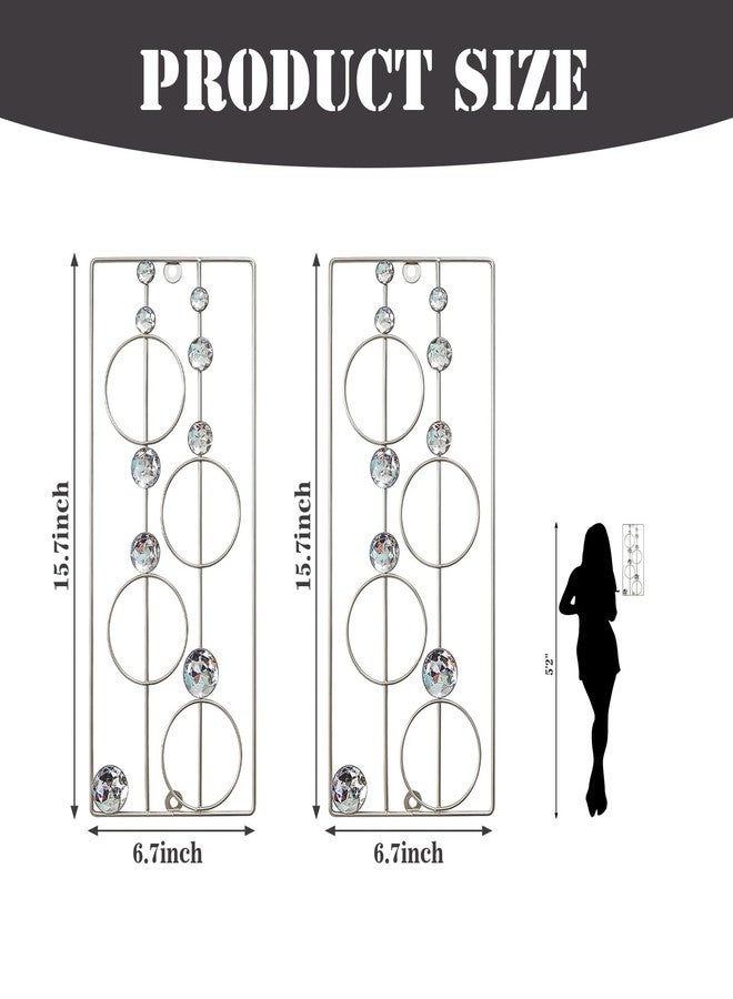 ZEXUIRU 2 Pack Bling Abstract Metal Wall Art Minimalist Line Jeweled Crystal Wall Decor Modern Geometric Rhinestone Hanging Wall Sculpture for Living Room Bedroom Bathroom Office - Image 2