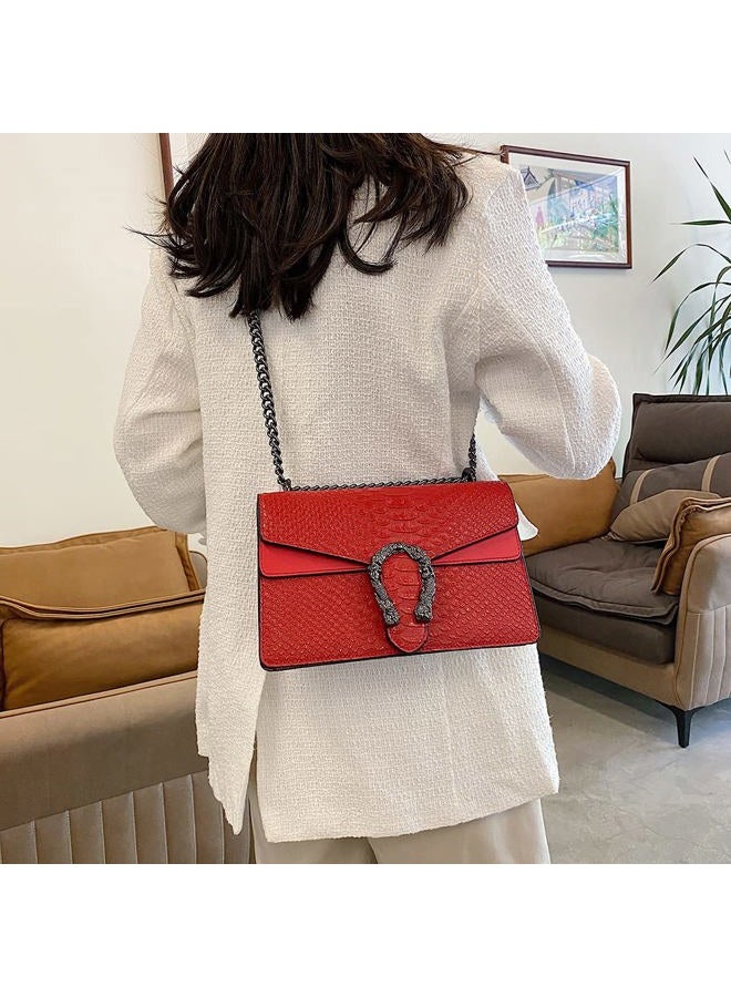 DEEPMEOW Crossbody Shoulder Evening Bag for Women - PU Leather Chain Purse Messenger Bag Small Satchel Handbag, A-red - Image 3