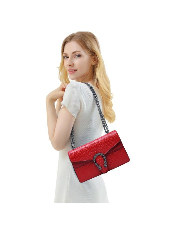 DEEPMEOW Crossbody Shoulder Evening Bag for Women - PU Leather Chain Purse Messenger Bag Small Satchel Handbag, A-red - Image 2