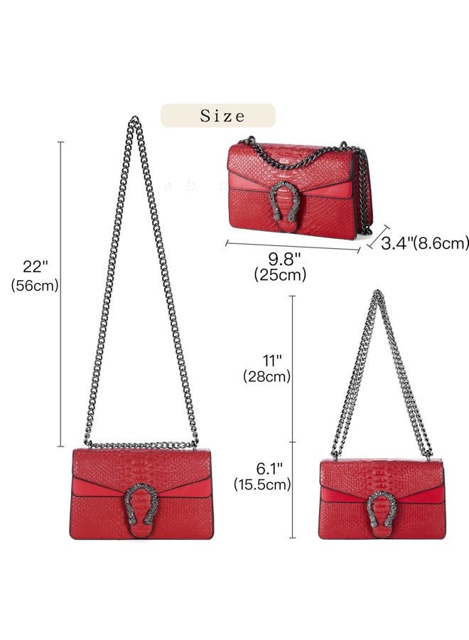 DEEPMEOW Crossbody Shoulder Evening Bag for Women - PU Leather Chain Purse Messenger Bag Small Satchel Handbag, A-red - Image 4