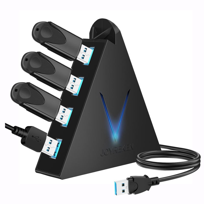 JoyReken 4-Port USB 3.0 Hub, FlyingVHUB USB Hub Tower with 2 ft Extended Cable,USB Splitter for Laptop,PC,PS4,PS5,Xbox,Mouse,Keyboard, Flash Drive, U-Disk (Black) - Image 1