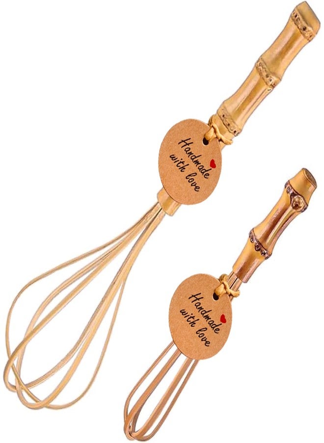 FHUMMYBT Handmade Wood Whisks for Cooking - 5.7In Natural Bamboo Whisk, Mini Wooden Whisks for Whisking, Beating, Blending, Frothing & Stirring (5.7Inches + 10Inches) - Image 1