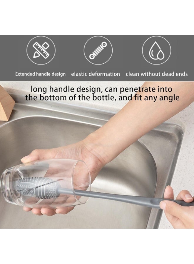 Silicone Bottle Brush, Water Bottle Cleaner Brush with Long Handle, Perfect for Cleaning Narrow Neck Containers, Vacuum Sports Bottle, Tumblers, Flask, Glassware (2 Pack, Grey) - Image 5