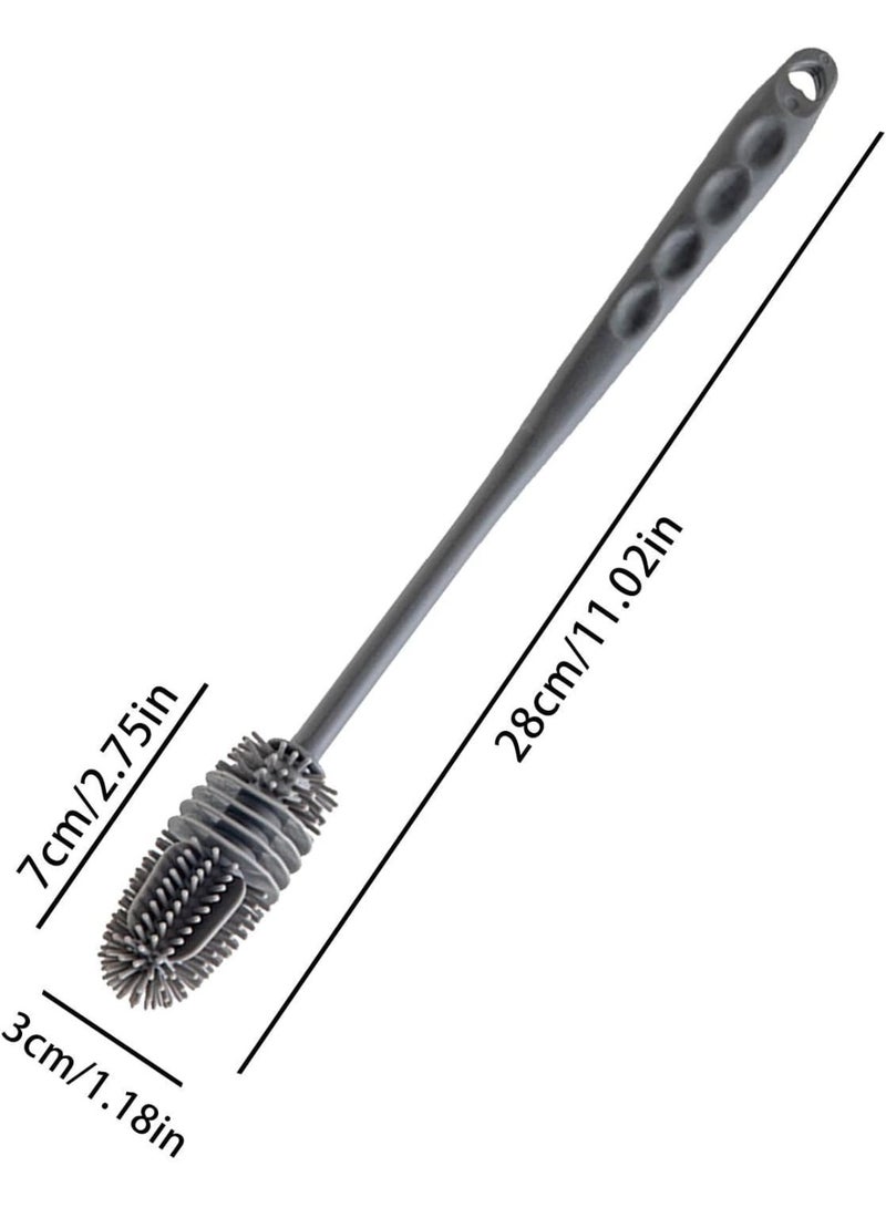 Silicone Bottle Brush, Water Bottle Cleaner Brush with Long Handle, Perfect for Cleaning Narrow Neck Containers, Vacuum Sports Bottle, Tumblers, Flask, Glassware (2 Pack, Grey) - Image 4