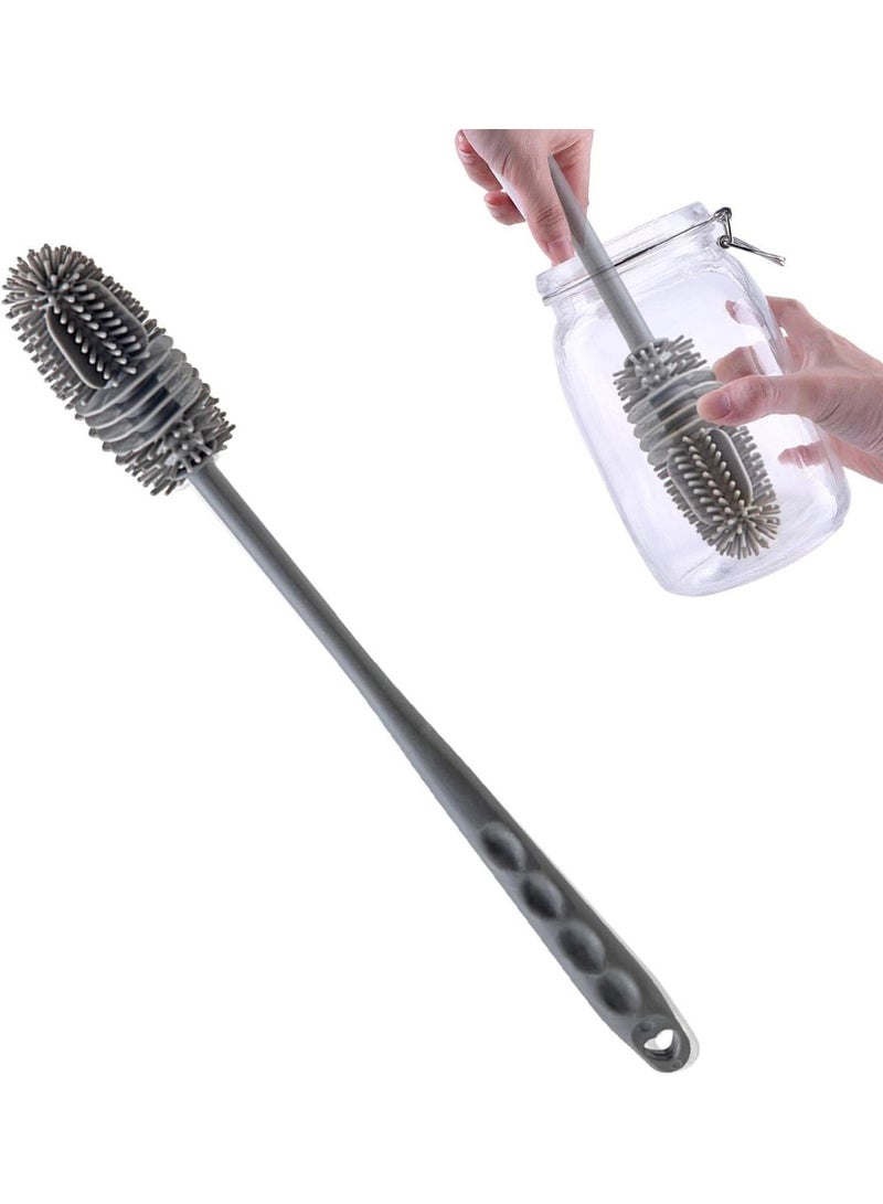 Silicone Bottle Brush, Water Bottle Cleaner Brush with Long Handle, Perfect for Cleaning Narrow Neck Containers, Vacuum Sports Bottle, Tumblers, Flask, Glassware (2 Pack, Grey) - Image 1