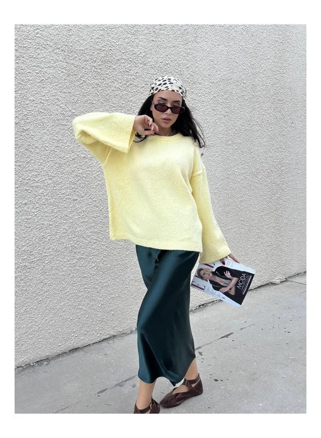 mina aise Women's Yellow Oversized Plush-Textured Sweater 7014.