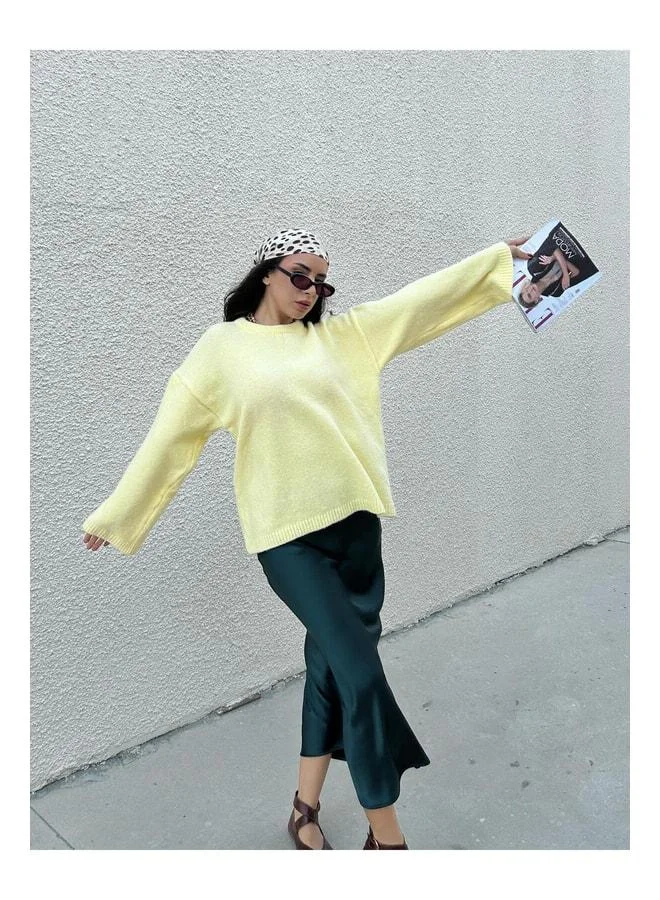 mina aise Women's Yellow Oversized Plush-Textured Sweater 7014.