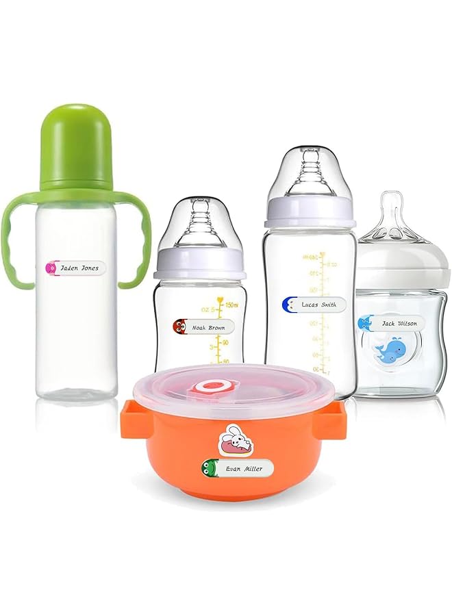 إيروريكس 80 قطعة من ملصقات زجاجات الأطفال المقاومة للماء والمغلفة ذاتيًا للأطفال: مثالية للحضانة والمدرسة وتنظيم المنزل مع طبعات حيوانات كرتونية - Image 2