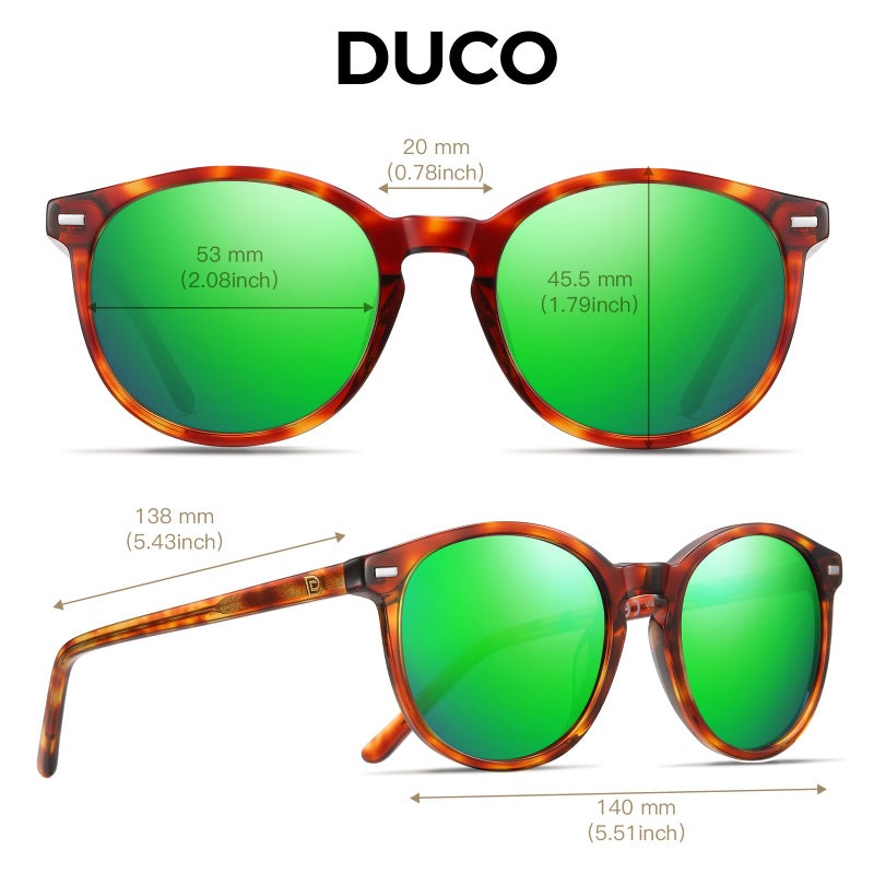 DUCO Retro Round UV400 Polarized Sunglasses for Women Men Vintage Shades Classic Acetate Trendy Fashion Sunglass DC1230 (Brown Tortoise Frame Revo Green Lens) - Image 4