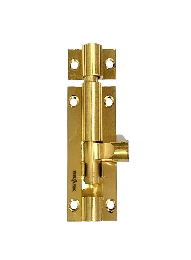 BRASK Brass Regular Tower Bolt 9 mm Rod Light (1-200) - Golden Satin Finish with Screws | Door Latch - Chitkani for Doors and Windows | Kundi/Chitakni/Latch/Chitkini (3 Inches, 1, Piece) - Image 1
