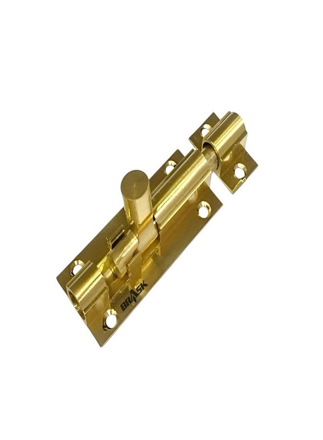 BRASK Brass Regular Tower Bolt 9 mm Rod Light (1-200) - Golden Satin Finish with Screws | Door Latch - Chitkani for Doors and Windows | Kundi/Chitakni/Latch/Chitkini (3 Inches, 1, Piece) - Image 2
