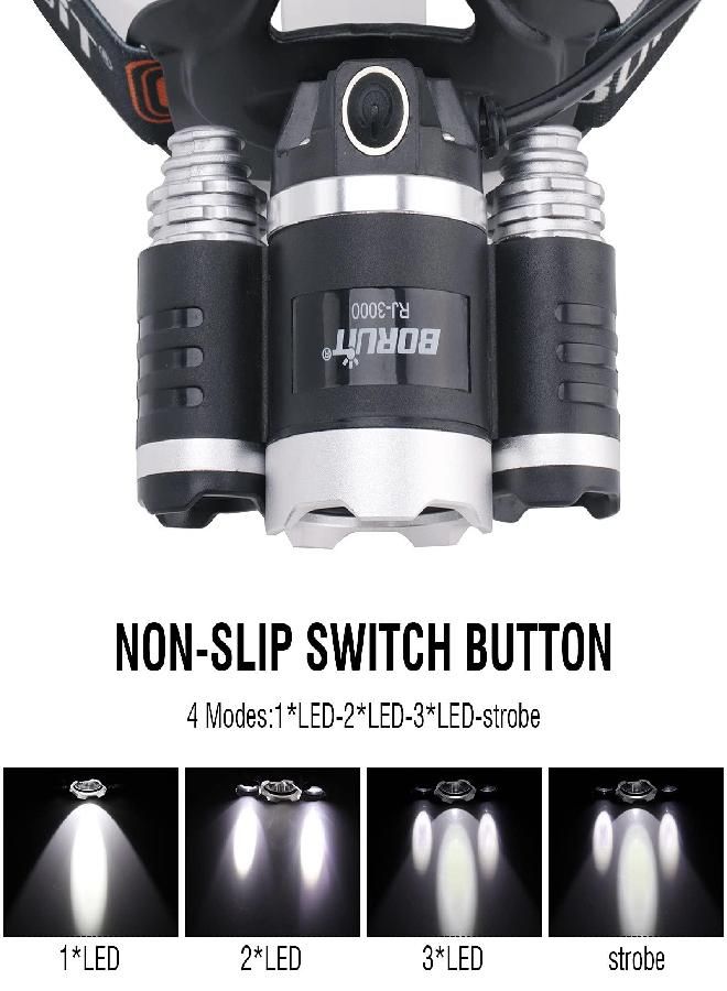 BORUIT RJ-3000 Headlamp Rechargeable LED Head Lamp Super Bright 5000 Lumen Outdoor Headlight 4 Modes, 4 Helmet Clips Waterproof Construction Hard Hat Head Light Adults Camping Hiking Hunting Gear - Image 3