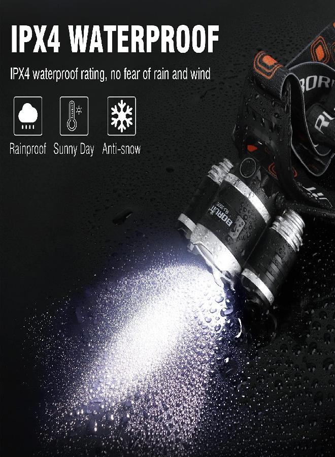 BORUIT RJ-3000 Headlamp Rechargeable LED Head Lamp Super Bright 5000 Lumen Outdoor Headlight 4 Modes, 4 Helmet Clips Waterproof Construction Hard Hat Head Light Adults Camping Hiking Hunting Gear - Image 4