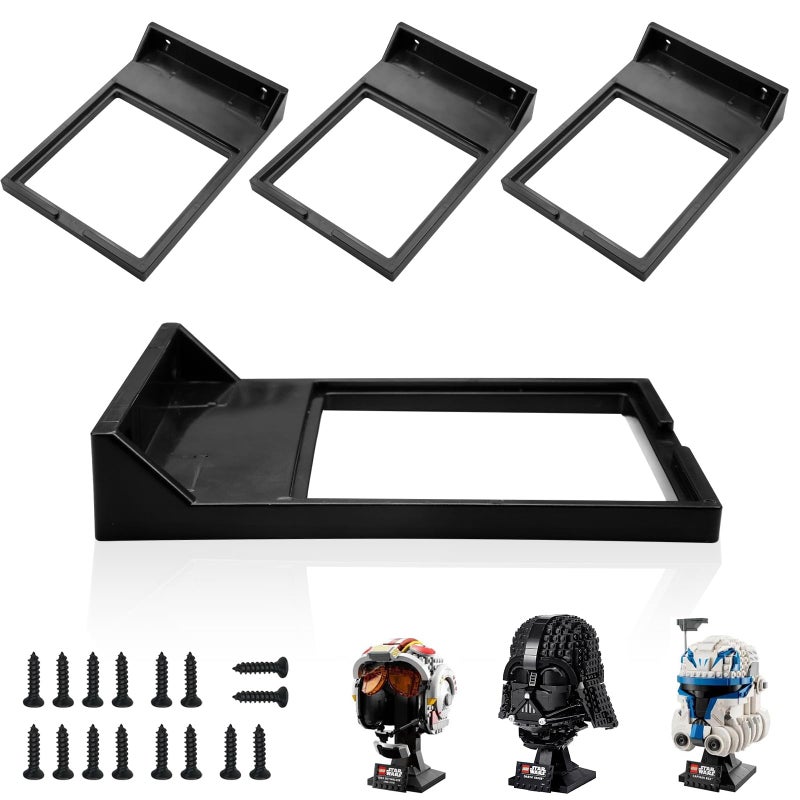 WFCYX 4 Pcs Black Wall Mount Display Stand Fits Lego Star Wars Helmet  Wall Mount Display Shelf  Compatible With All Standard Lego Helmets  Boba Fett 75277/Tie Fighter Pilot 75274/Stormtrooper 75276 - Image 1