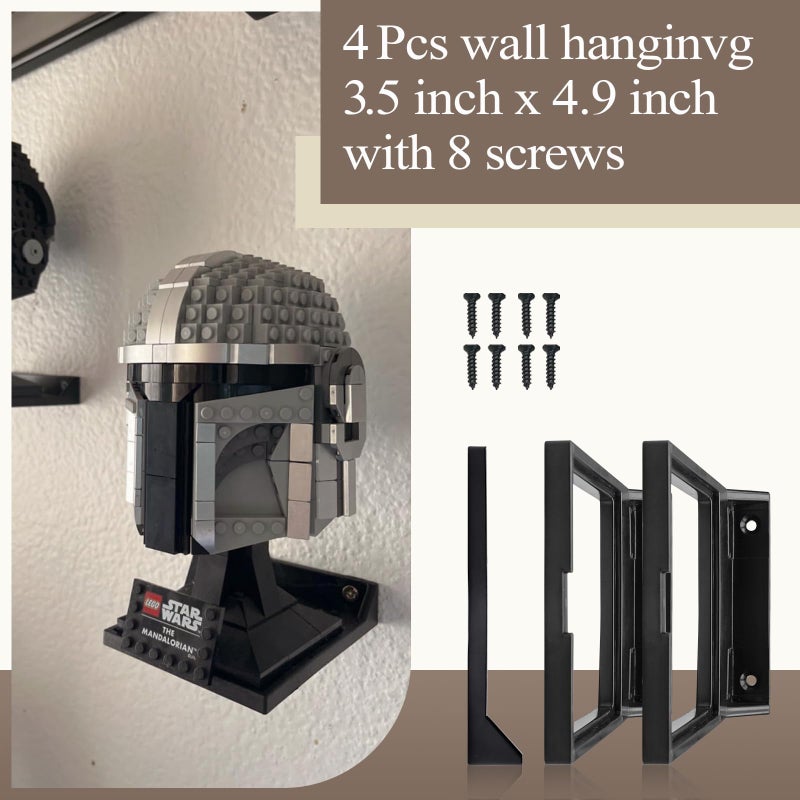 WFCYX 4 Pcs Black Wall Mount Display Stand Fits Lego Star Wars Helmet  Wall Mount Display Shelf  Compatible With All Standard Lego Helmets  Boba Fett 75277/Tie Fighter Pilot 75274/Stormtrooper 75276 - Image 5