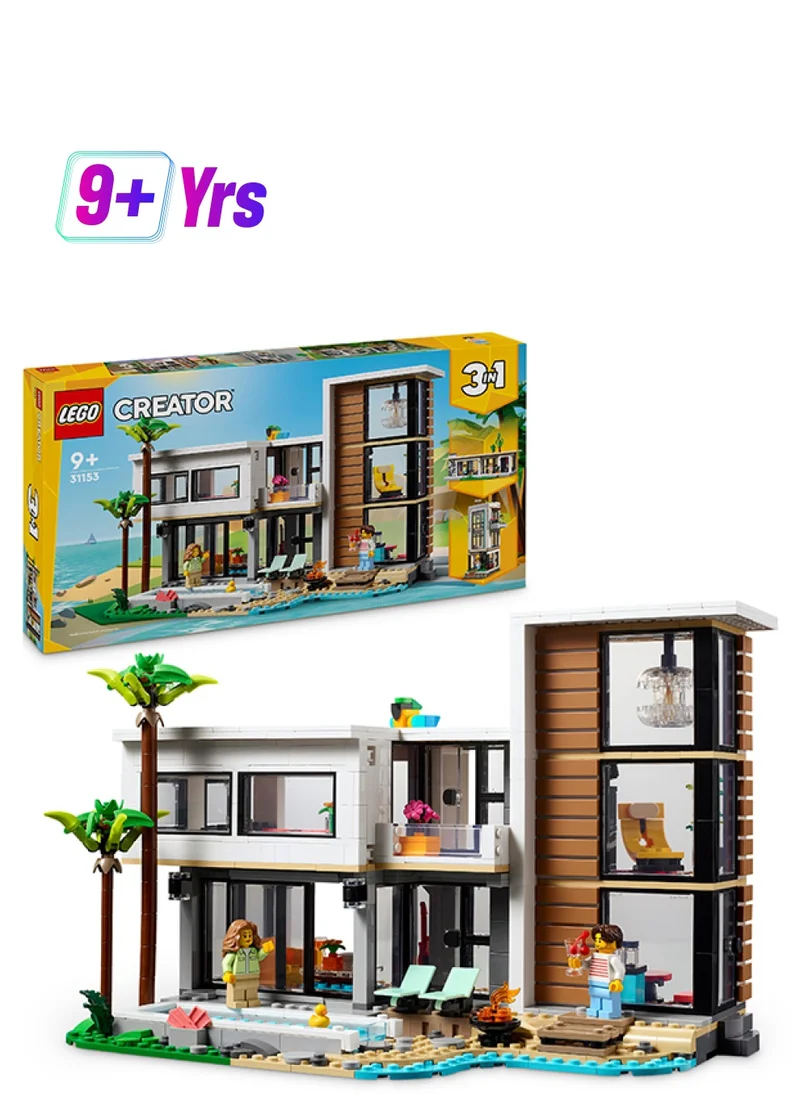 ليغو Creator 3In1 Modern House To 3-Storey City Building To Forest Cabin, Model Playset For Kids, Gift Idea For Boys And Girls Aged 9 And Over 31153 (939 Pieces)