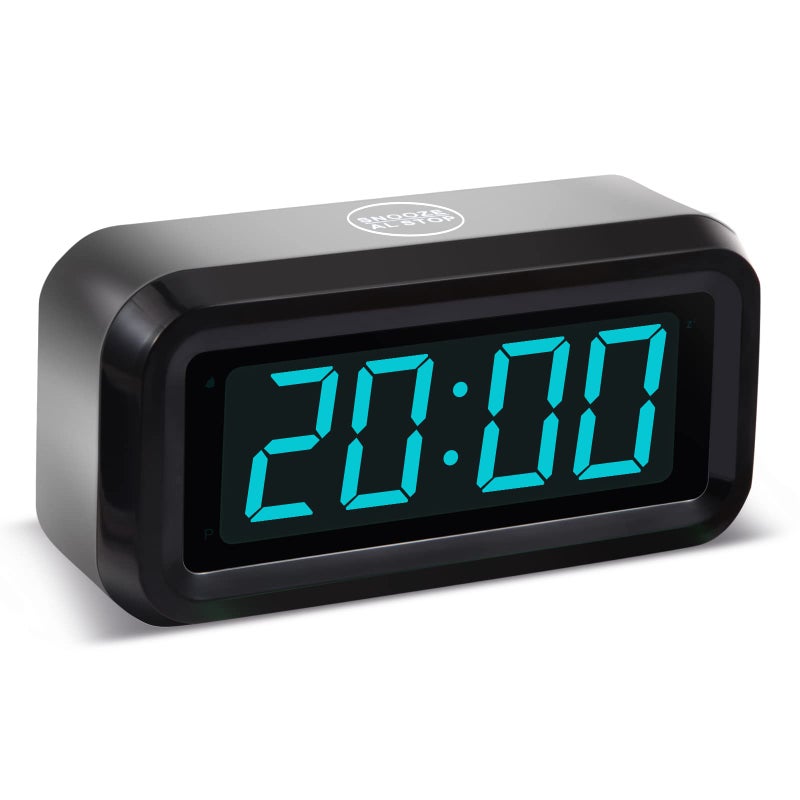 Timegyro Digital Alarm Clock Battery Operated with LED Display for Bedrooms Long Battery Life 3 Brightness Adjustable 1224 Hour Snooze Black Case with Blue Digits
