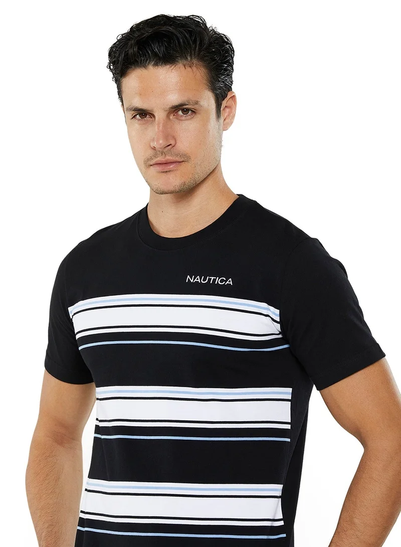 NAUTICA black Striped Regular Fit Premium Cotton Crew Neck T-shirt for Men | Best Price UAE