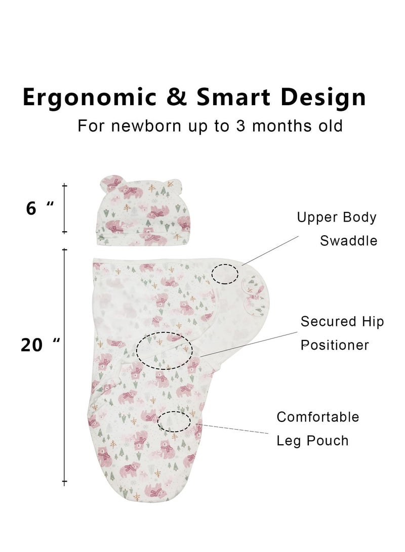 SYOSI 3 Pack Organic Baby Swaddles Sleep Sacks with Hat Newborn Swaddling Ergonomic for Infant 0 to 3 Months Hug Delivery Room Package Anti Kick 50x73cm - Image 3