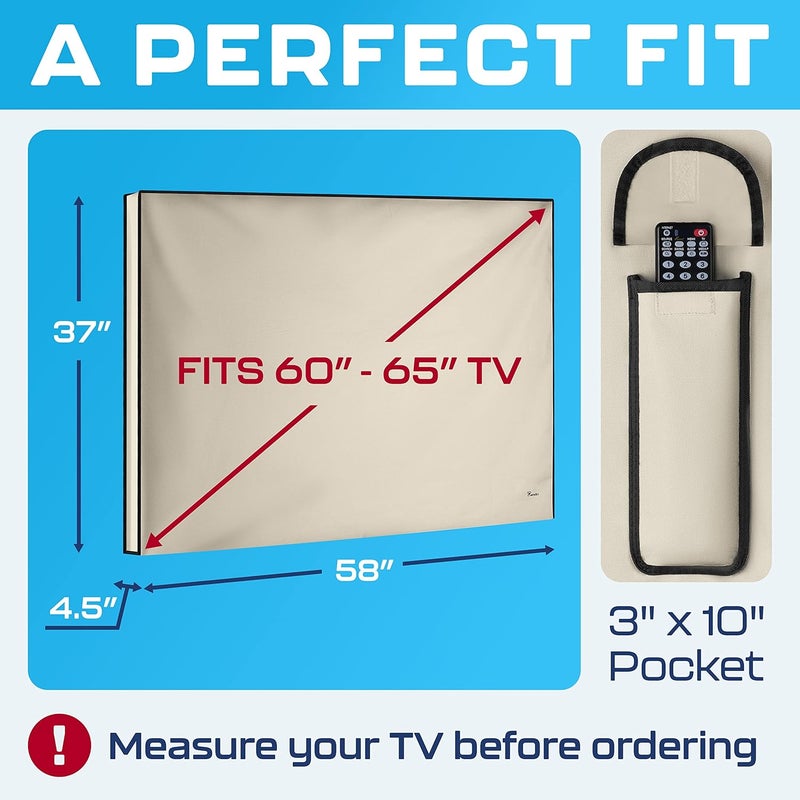 Garnetics Outdoor TV Cover 60"-65" inch - Universal Weatherproof Protector for Flat Screen TVs - Fits Most TV Mounts and Stands - Beige - Image 3