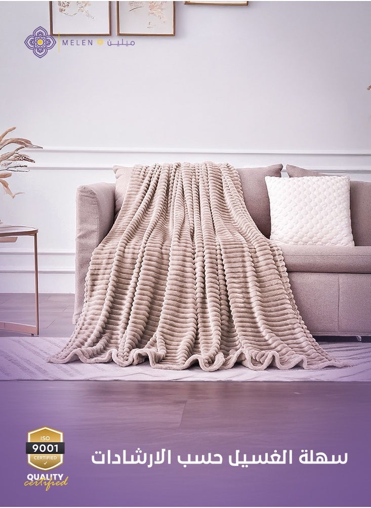 ميلين بطانية ثقيلة ناعمه مناسبه لكل الفصول - بطانيه شتويه مخمل محفور اكاسيا 200 × 230 - بيجي  - Image 4