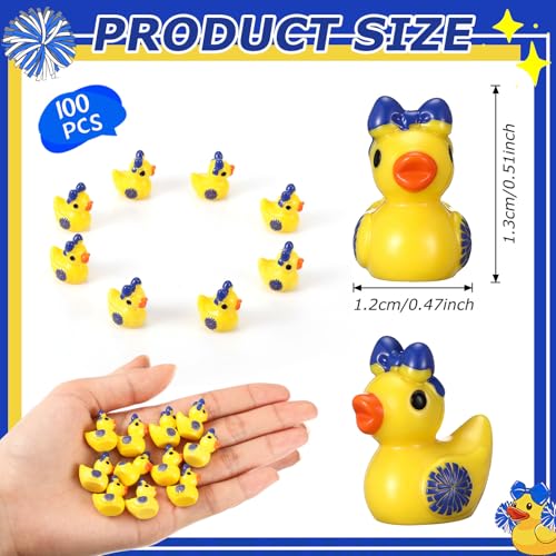 Geelin Pcs Mini Resin Cheer Ducks Gifts Bulk Tiny Duck Figurines with Bows and Pom Pom for Cheerleader Team Gift DIY Craft DecorationBlue - Image 3