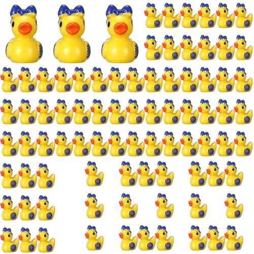 Geelin Pcs Mini Resin Cheer Ducks Gifts Bulk Tiny Duck Figurines with Bows and Pom Pom for Cheerleader Team Gift DIY Craft DecorationBlue - Image 1