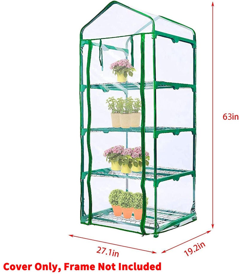 SHANGXING 4 Tier Roll-Up Zipper Door Greenhouse Replacement Cover- 63 x 27 x 19 Inch Clear PVC Plant Greenhouse Cover for Gardening Plants Cold Frost Protection Wind Rain Proof (Frame NOT Include) - Image 2