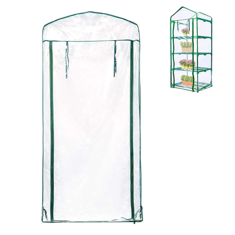 SHANGXING 4 Tier Roll-Up Zipper Door Greenhouse Replacement Cover- 63 x 27 x 19 Inch Clear PVC Plant Greenhouse Cover for Gardening Plants Cold Frost Protection Wind Rain Proof (Frame NOT Include) - Image 1