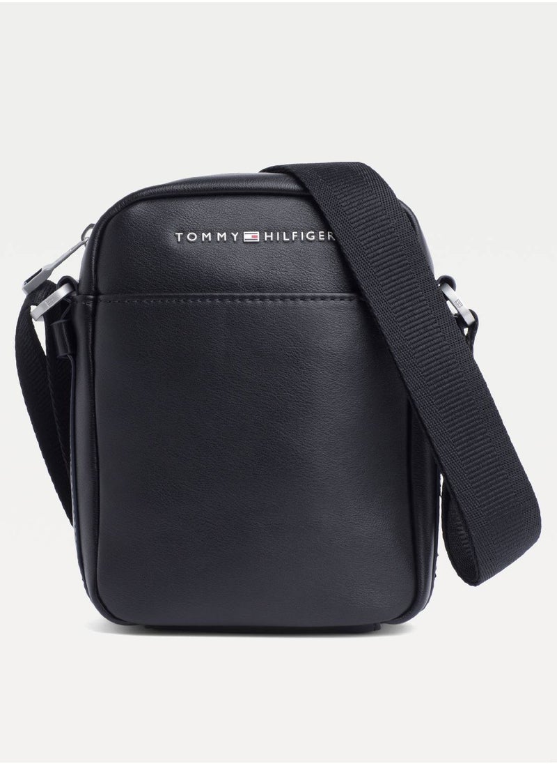TOMMY HILFIGER Men's City Mini Reporter Bag - Faux Leather, Black  - Image 1