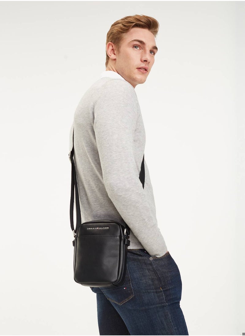TOMMY HILFIGER Men's City Mini Reporter Bag - Faux Leather, Black  - Image 5
