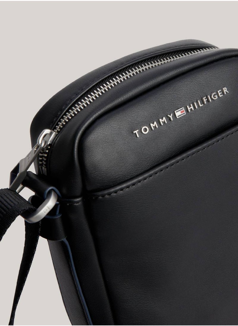 TOMMY HILFIGER Men's City Mini Reporter Bag - Faux Leather, Black  - Image 3
