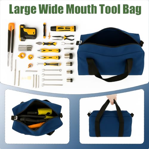 Baizoy Small Tool BagClose Top Wide Mouth Tool Organizer BagLarge Capacity Tool Bags for MenCanvas Tool Storage Bag for Storage Handbag for ScrewdriversWrenchPliers Hand Tools Royal Blue 12 Inch - Image 3
