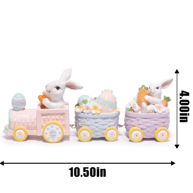 Hodao Easter Bunny Train Figurines, 3-Piece Resin Rabbit Tabletop Decor with Carrots & Eggs, Pastel Spring Holiday Decoration for Home, Shelf, Mantel, Tiered Tray, Gift for Easter - Image 3