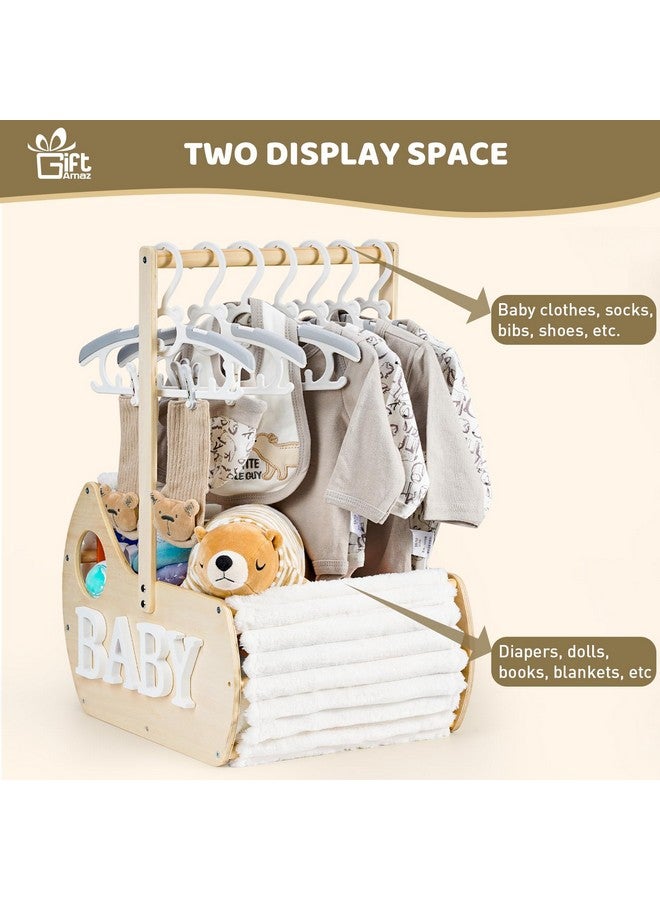 GiftAmaz Large Wooden Baby Shower Crate Closet, Cradle Shaped Baby Shower Basket with Handle, Welcome Gift Basket for Newborn Baby Boys Girls Nursery, Pregnancy Gifts for New Mom Parents - Image 4