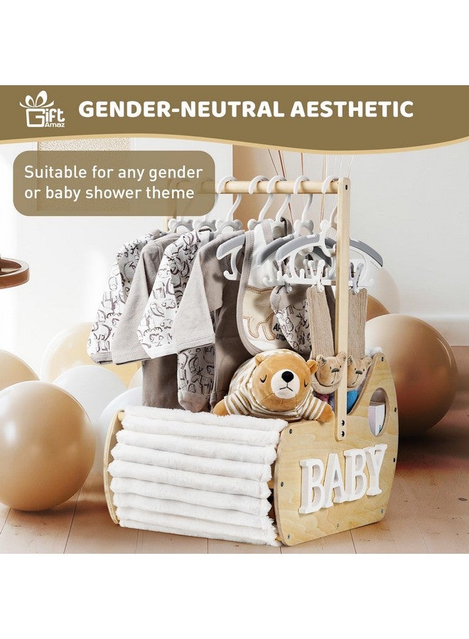 GiftAmaz Large Wooden Baby Shower Crate Closet, Cradle Shaped Baby Shower Basket with Handle, Welcome Gift Basket for Newborn Baby Boys Girls Nursery, Pregnancy Gifts for New Mom Parents - Image 3