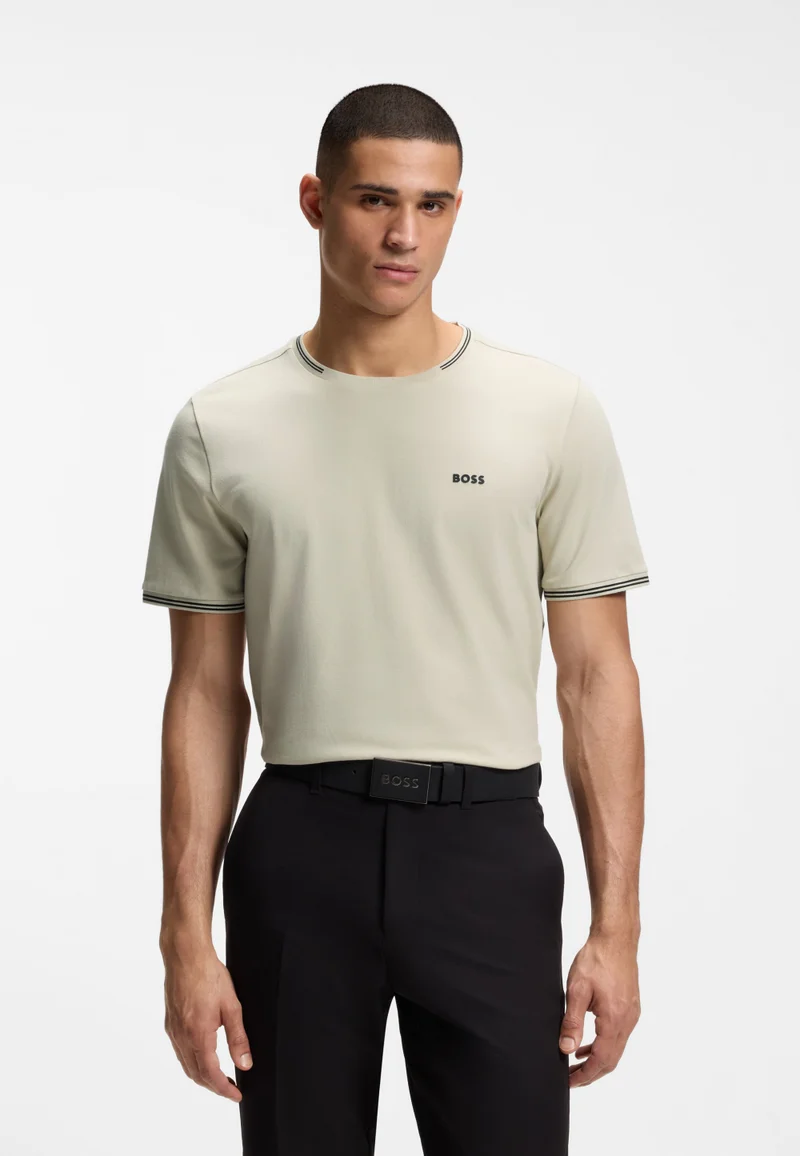 BOSS Stretch-cotton T-shirt with stripes and logo